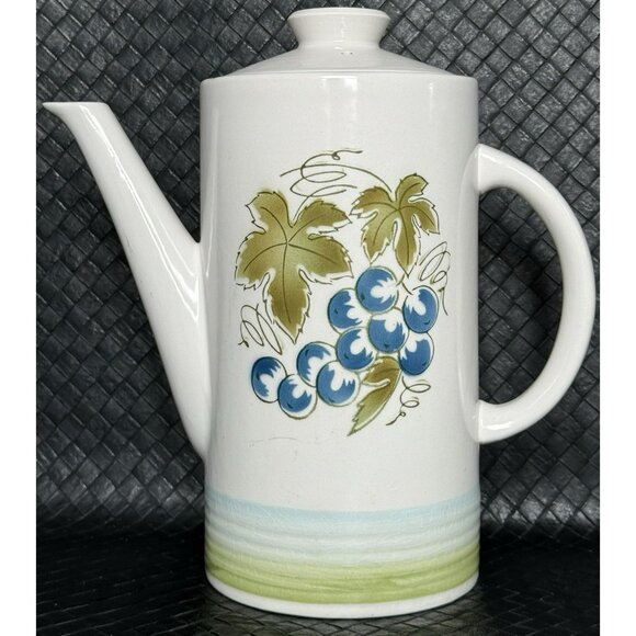 Harmony House Blue Grapes Ironstone Mid Century Modern Coffee Pot - Picture 1 of 11